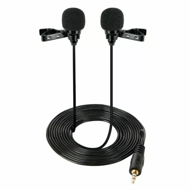 3.5mm CTIA Dual Head Tie Clip on Mic Lavalier Lapel Mini Microphone iPhone iPad