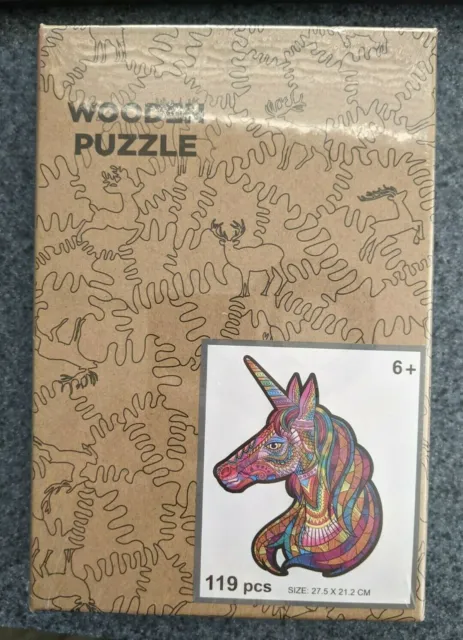 Unicorn Wooden Puzzle Jigsaw_Unique Shaped Puzzle Hidden Animal Pieces_119 PCS
