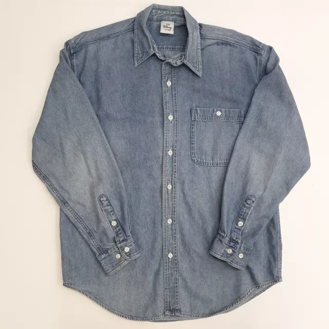 Vtg Disney Winnie Pooh & Friends Embroidered Denim Jean Shirt Sz XL Made in USA