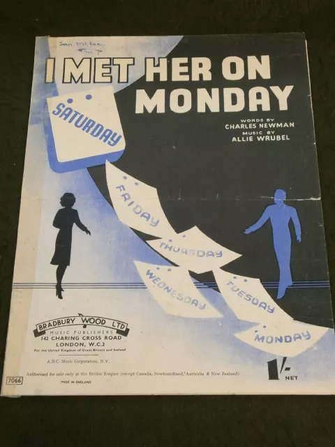 Original Sheet Music - I Met Her On Monday