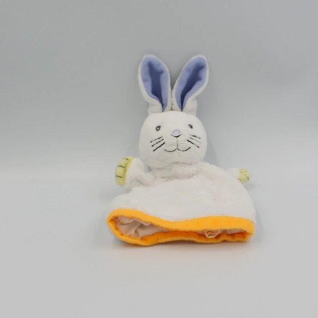 Doudou plat marionnette lapin blanc jaune orange bleu BULGARI PARFUMS - 28252