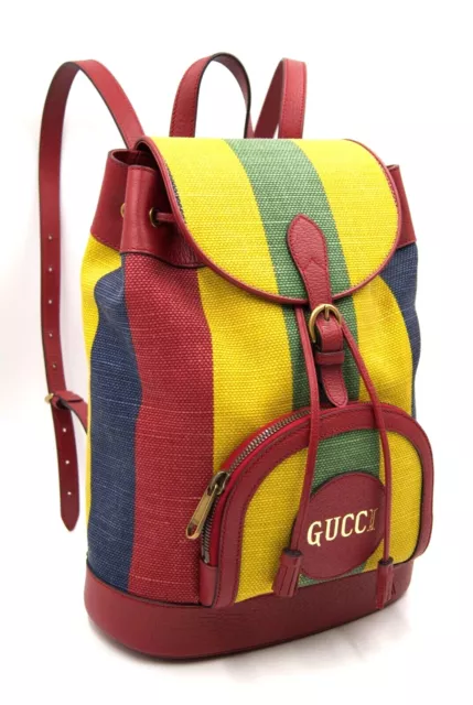 GUCCI Baiadera-Stripped Drawstring Top Leather And Canvas Backpack 2