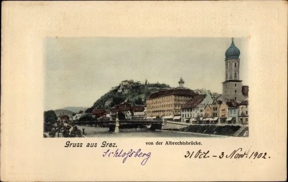 Ak Graz Steiermark, Blick von der Albrechtsbrücke, Schlossberg - 4111466