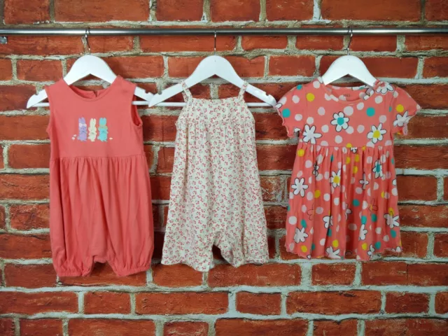 Baby Girls Bundle Age 12-18 Months M&S Jojo Maman Dress Romper Peach Floral 86Cm