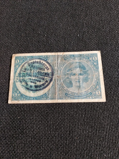 1 Koruna Bohemia & Moravia Banknote,German Occupation, ND(1939),P-1, Handstamped