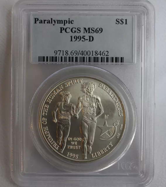 1995-D Blind Runner Paralympic BU Silver Dollar Coin Graded MS69 PCGS Certified