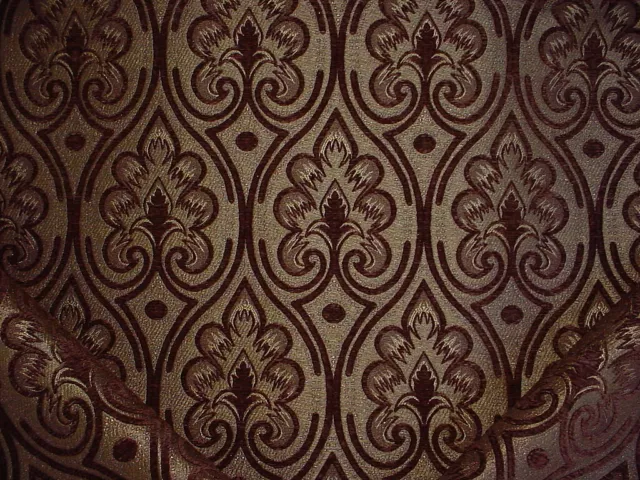 11Y Schumacher Espresso Brown Gold Arabesque Damask Chenille Upholstery Fabric