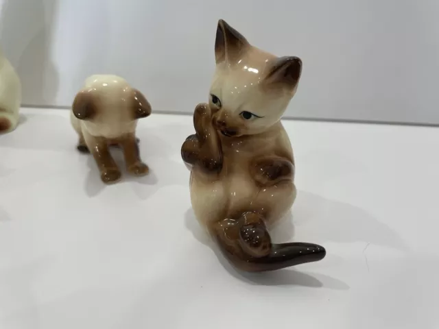 LOT of 8 Vintage "Bone China" Miniature Siamese Cat Figurines Giftcraft 3