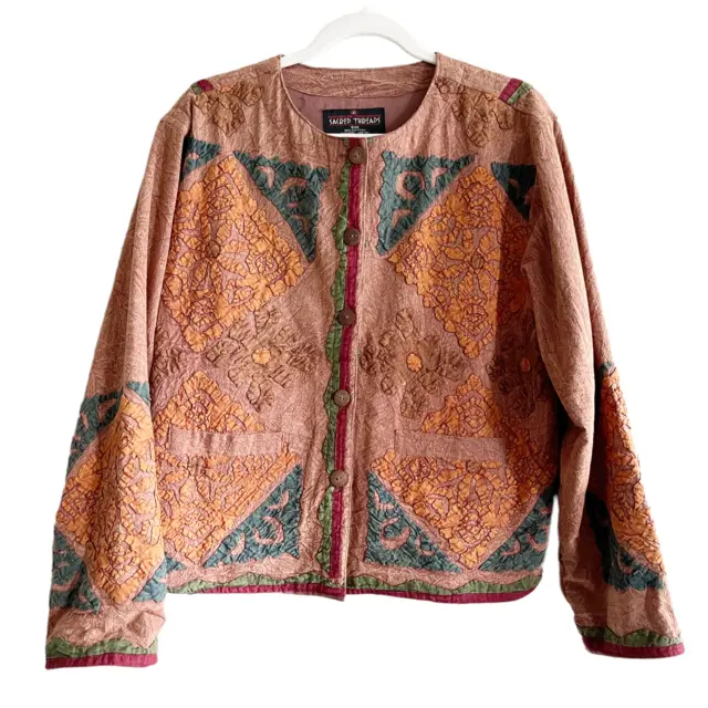 Sacred Threads Womens Embroidered Patchwork Button Front Jacket Size S Brown
