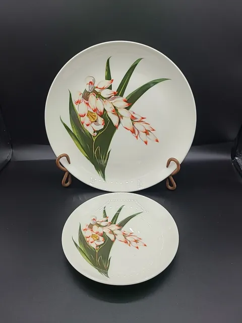 Santa Anita Ware Flowers of Hawaii 10.5" Dinner Plate & 6 3/4" Salad Plate