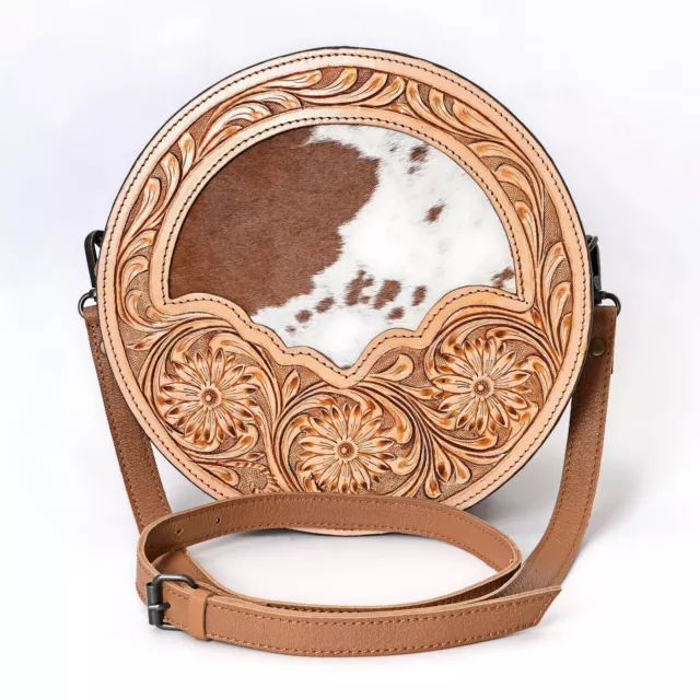 Brand New Round hand tooled Cowhide Western Crossbody Fashion Merbaa Bag