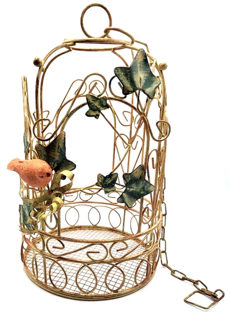 Vintage Decorative Metal Bird Cage 17" Chain Shabby Chic Decor 13x8