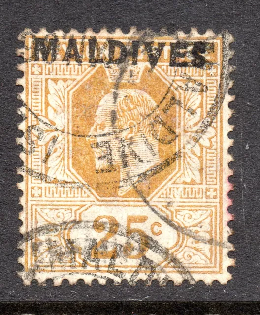 Maldive Islands. Ed.VII. 25 Cents . Bistre. 1906. S.G. No. 6  Fine used