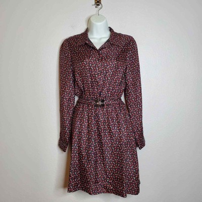 Paul & Joe Sister Black Silk High Heel Print Long Sleeve Shirt Dress Size 36 EU