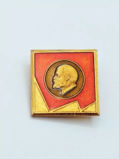 Rare Vintage Socialist Lenin Lapel Pin Soviet Russia Communist Gold Tone Red