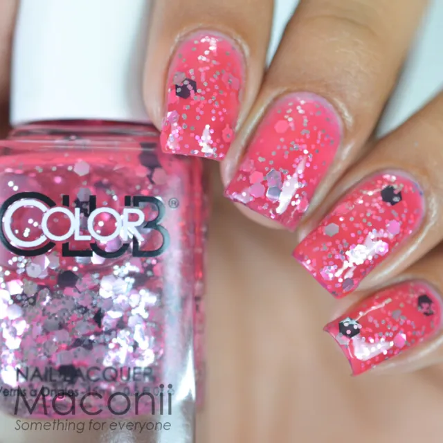 Color Club - Everlasting Love - Pink Nail Polish with Black Silver Glitter 1030