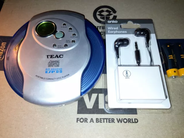 Teac PD-216B Portable Cd Player Discman Cd Walkman New Earphones And Batteries !