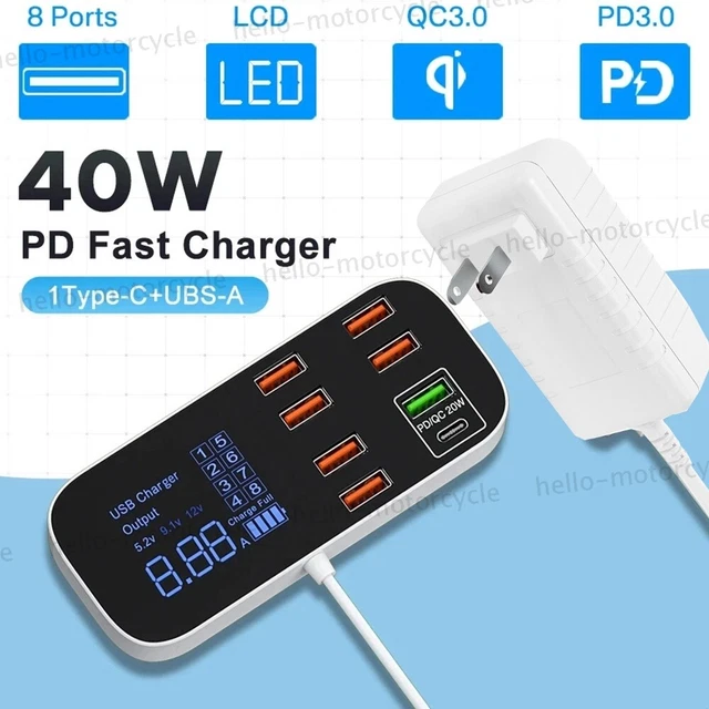 Multi USB 8-Port Fast Desktop Hub Wall Charger Charging Station Quick Charge 3.0