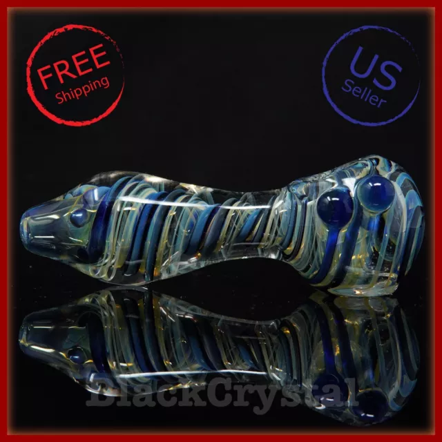 5" Handmade Thick Heavy Elemental Twist Blue Tobacco Smoking Bowl Glass Pipes