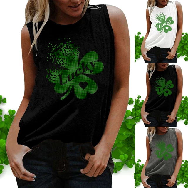 Womens St. Patrick's Day Print Tee Sleeveless Round Neck T-shirt Vest Tee