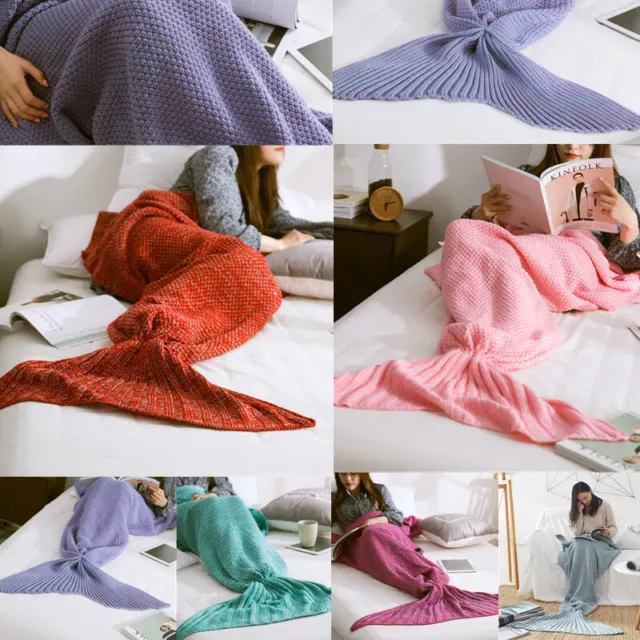 Mermaid Tail Blanket Yarn Throw Wrap Super Soft Sleeping Bed Knitted Handmade