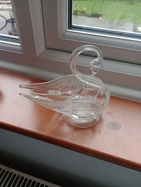 Edinburgh Crystal Hand Blown Swan Figurine/Trinket Dish  9cm Tall