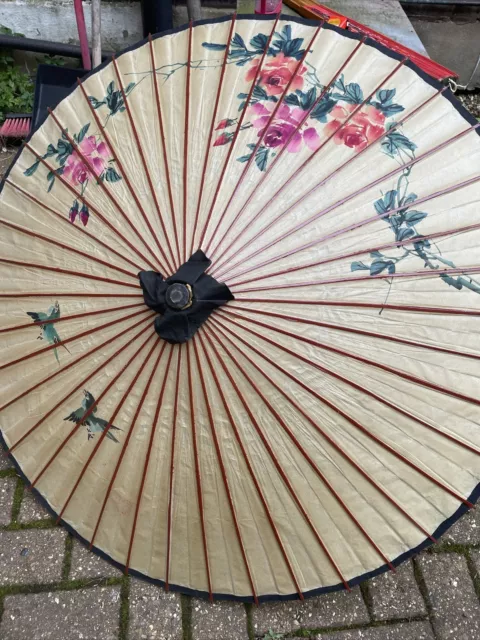 Very large Traditional Vintage Chinese Oil or Rice Paper Sun Umbrella/Parasol
