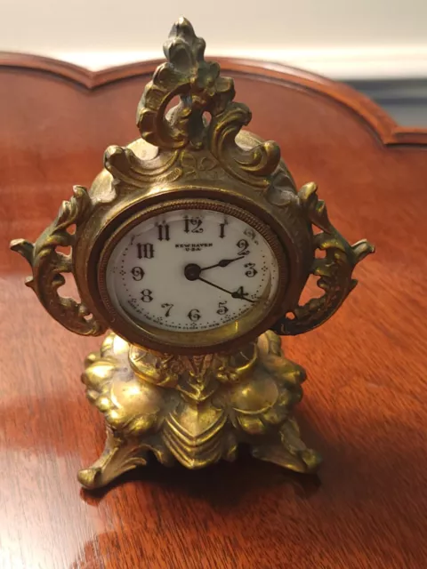 Antique 1850's New Haven Art Nouveau 6" Miniature Table Clock Gilt Bronze Works