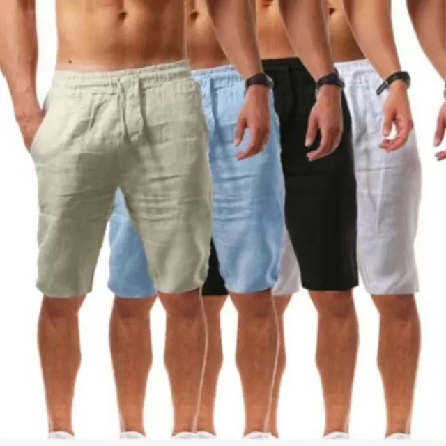 Men's Shorts Plain Drawstring Cotton Linen Loose Beach Summer Hot Pants Trousers