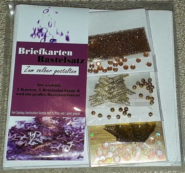 Briefkarten Bastelsatz gold zum selber gestalten- je 5 Karten und Umschläge+Deko