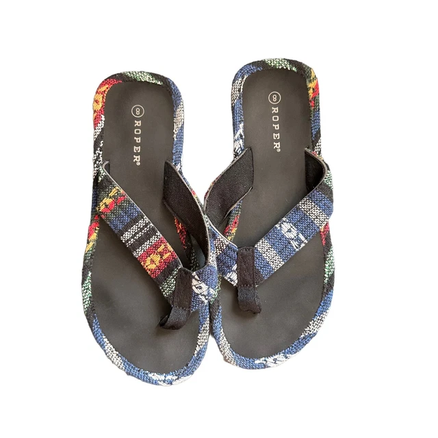 Roper Women's Size 8 Western Sandals Multicolor Knit Slide On Thong Flip Flops