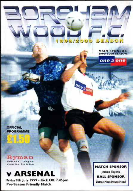 1999/2000 BOREHAM WOOD V ARSENAL 09-07-1999 Pre-Season Friendly