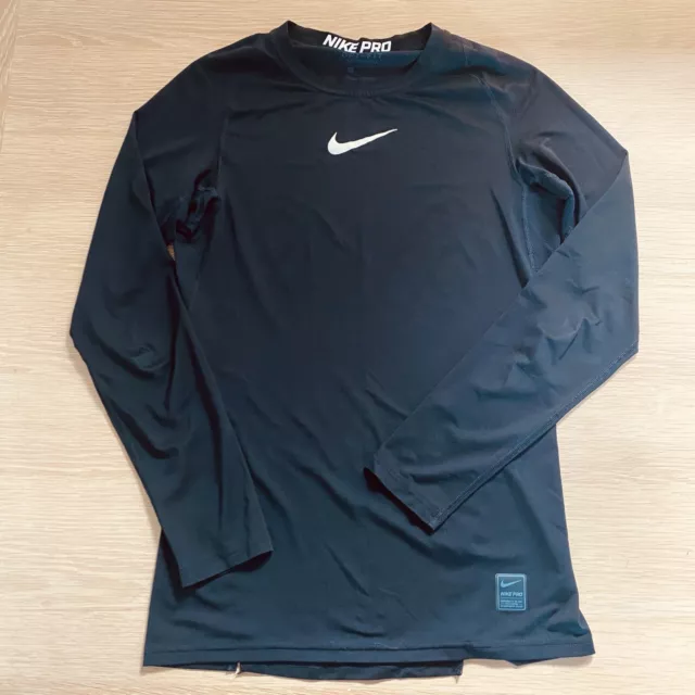 Nike Pro Dri-Fit Black Shirt Center Swoosh Small Compression Top Long Sleeve