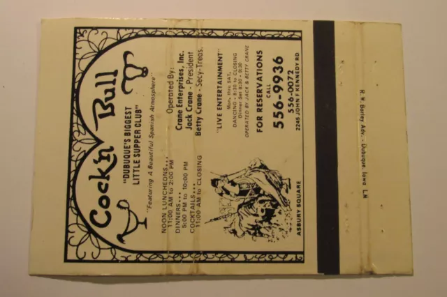 wb46 Vintage Matchbook Cover Large Cock N Bull Dubuque IA Iowa Supper club