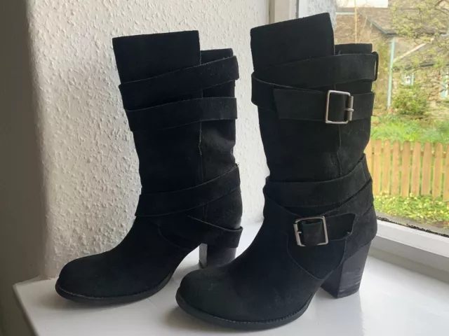 FAITH BLACK SUEDE mid-calf boots size 5 £6.50 - PicClick UK