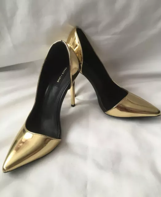 MISSGUIDED PEACE AND Love Shoes Heels Black Gold Coin. Size UK 5 £8.50 -  PicClick UK