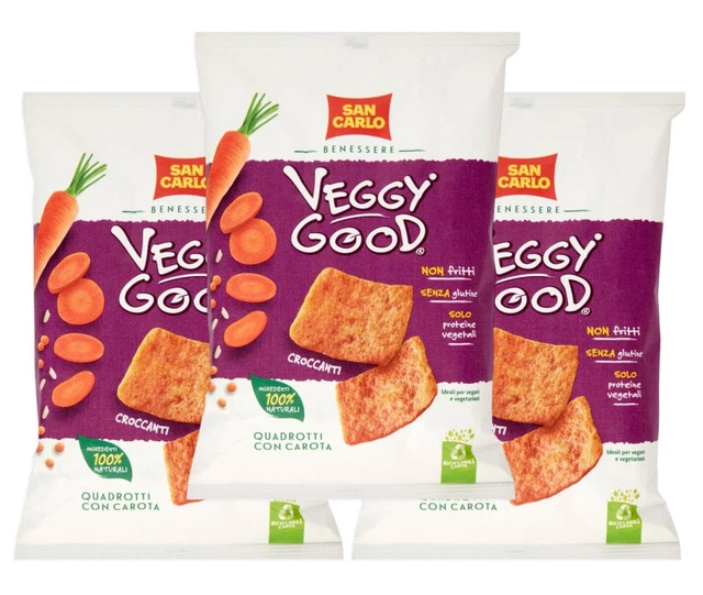 3X San Carlo Veggy Good Quadrotti con Carota, Lenticchie e Riso 70g Vegetariano