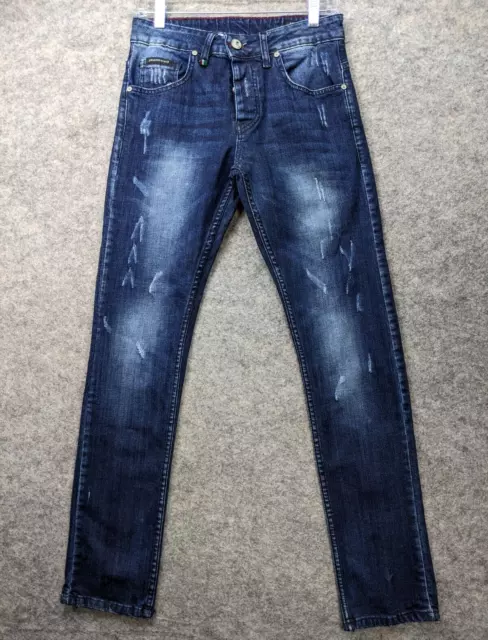 Philipp Plein Illegal Fight Club Jeans Mens 31 Straight Cut Distressed 28W 31.5L