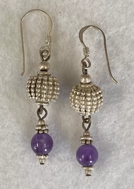 Lovely Sterling Silver and Purple Bead Dangle Earrings ~ Mint ~ Free SH