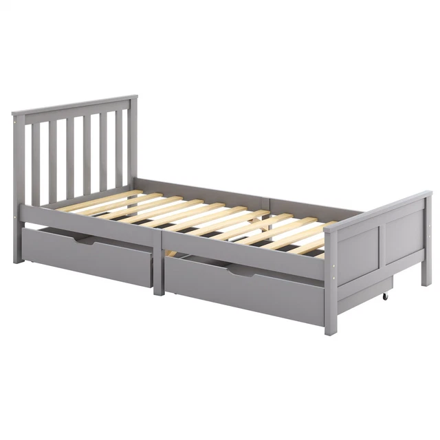 3FT SINGLE BED Wooden Solid Pine Kids Storage Bed Frame w/ 2 Drawers ...