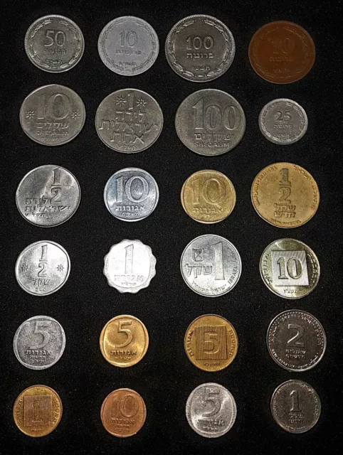 Lot of 24 Different Israel Coins - Set Israeli old Coin Collection Sheqel Agora