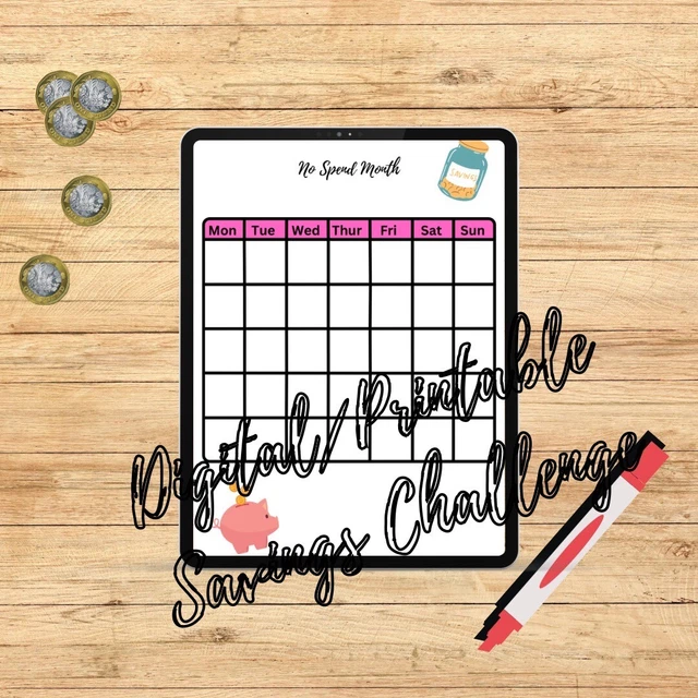 Digital Download Printable No Spend Month Template Savings Challenge