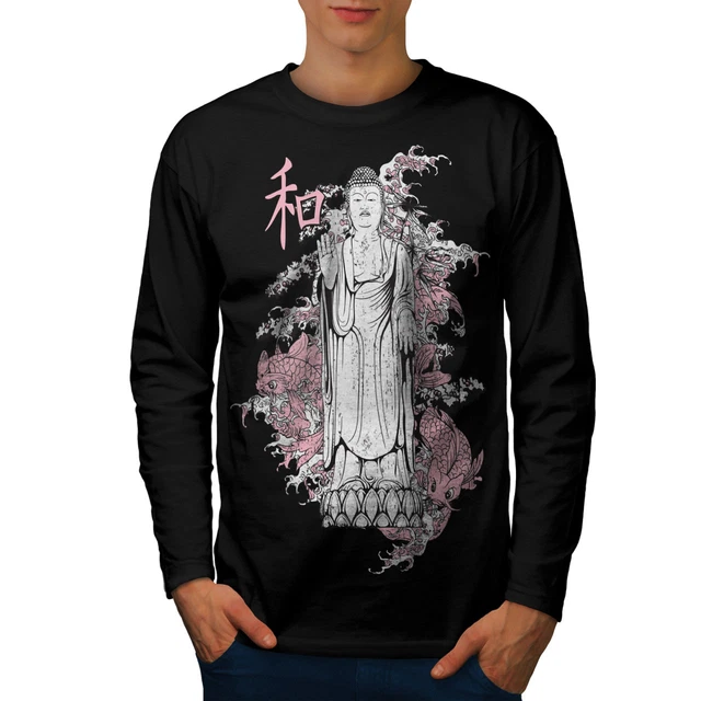 T-shirt Wellcoda Japan Art Dragon da uomo a maniche lunghe, grafica tradizionale