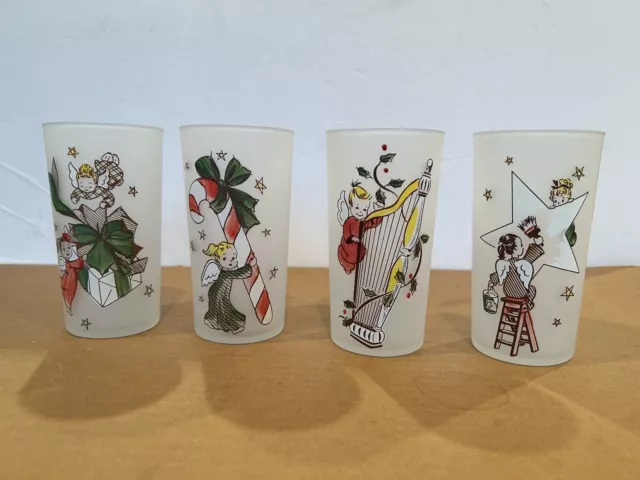 VTG MCM GAY FAD 4 CHRISTMAS ANGEL TUMBLER/GLASSES Fran Taylor Federal Glass Co.