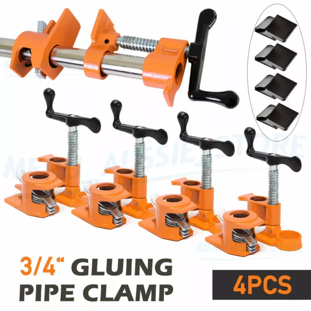 4X 3/4" Heavy Duty Cast Iron Gluing Pipe Clamp Woodworking Vice Tool Protect Pad