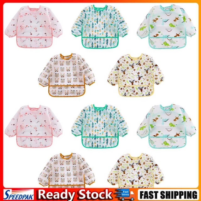 Baby Feeding Bibs Kids Waterproof Long Sleeve Feeding Apron Children One Piece H