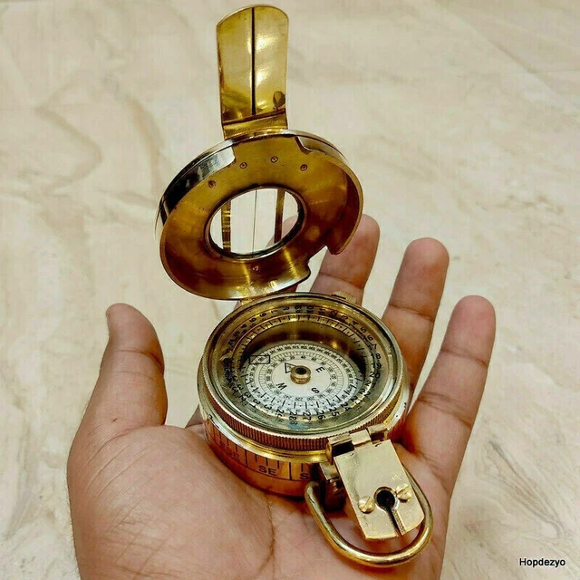 Boussole Relèvement Direction Boussole De Gousset NKlaus - Laiton Antique, Verre Taillé 7.5cm Boussole Poche Laiton