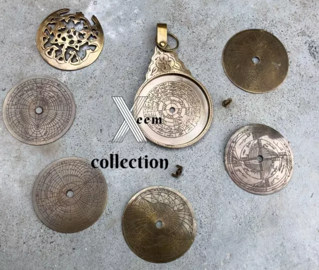 Antique Brass Vintage Astrolabe Arabic Islamic Calendar Globe