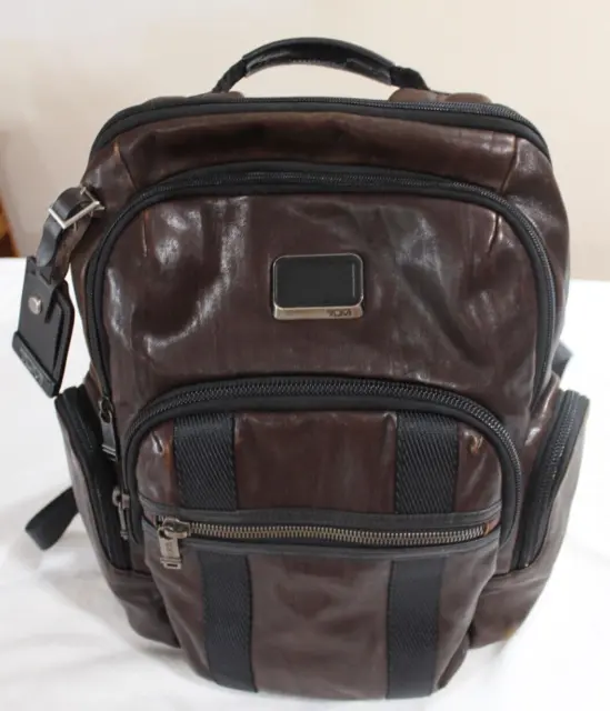 TUMI ALPHA BRAVO Backpack Brown Leather -  Nylon Interior