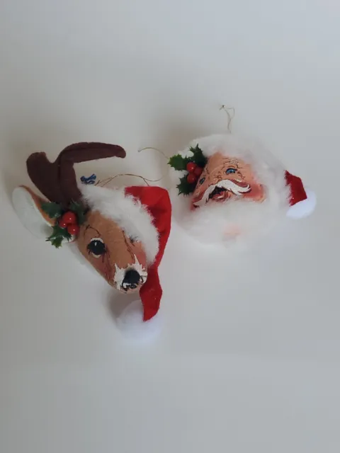 Annalee Reindeer  Santa Claus  and Reindeer Christmas Ornaments  94  Lot of 2